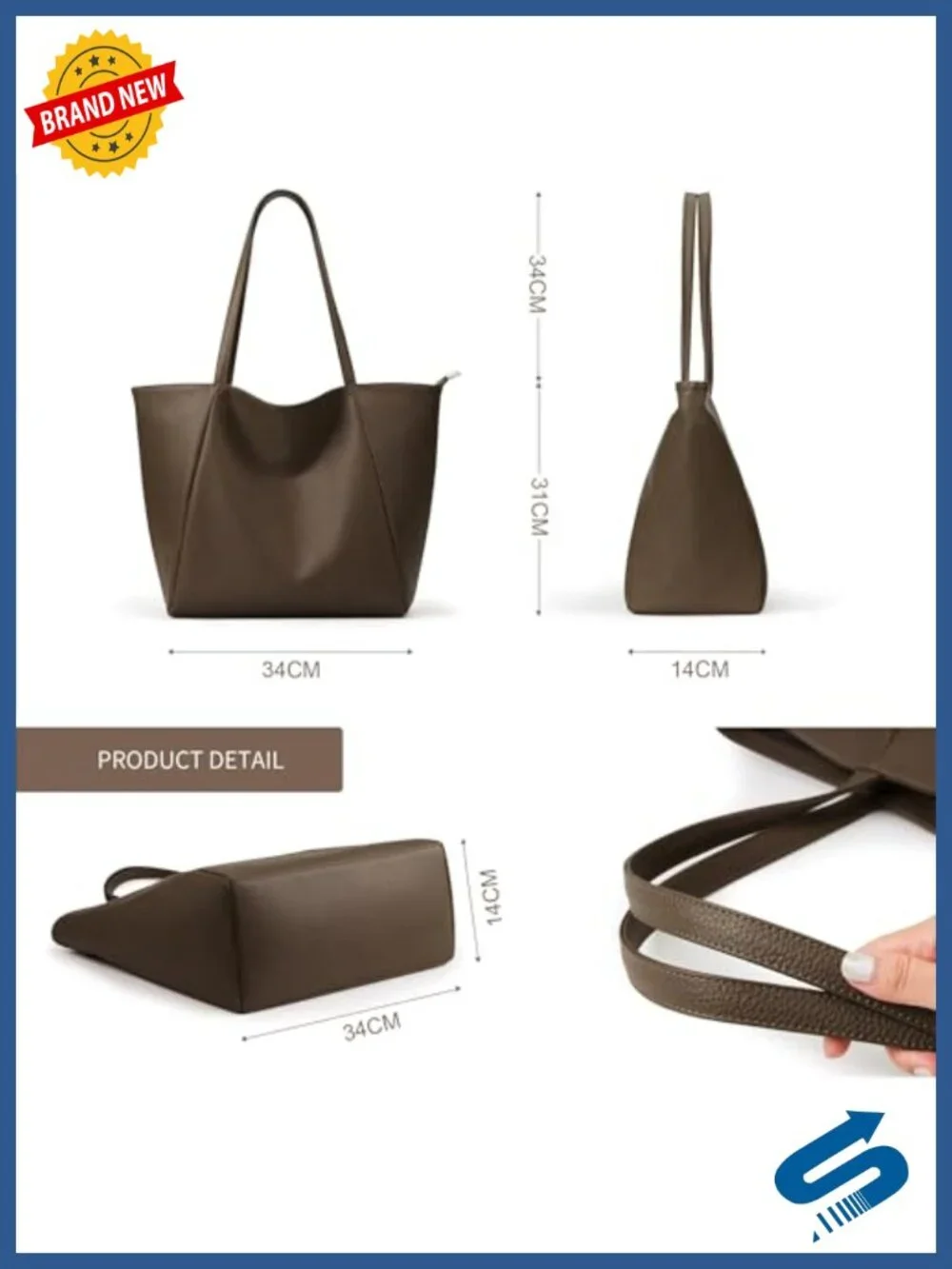 Vegan Leather Tote Bag 16L Soft Slouchy Hobo Shoulder Purse Work Weekender